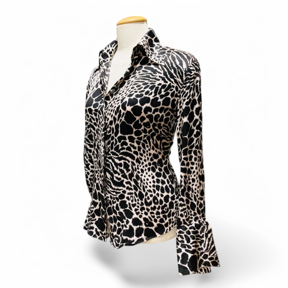 Vtg 100% silk shirt leopard print MEDIUM